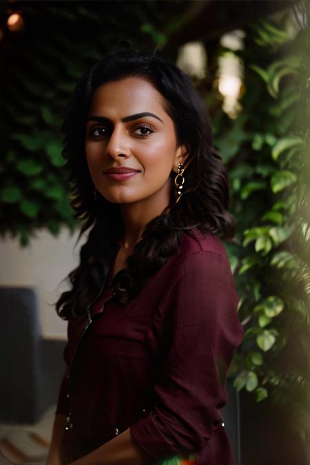 close up portrait  ShraddhaSrinath, outdoors, realistic skin texture,  looking looking at camera, beautiful bokeh,<lora:ShraddhaSrinathSD1.5:1>