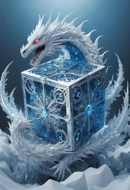 Abstract style a black and white cube with a lot of snow on it,intricate render,pixiv,deep dark blue,intricate abstract upper body,large cyberarrays data holograms,fractal,cage,( ( isometric ) ),in style of stanislav vovchuk,processor,intricate image,, <lora:a1bs2trac1t :1>,a1bs2trac1t,, Ice Dragon aura concept art, pale blue-white aura that spirals & flows like a storm, with frosty edges & sparkling energy shimmering effect across their body, crystalline effect, eyes glow with the aura's pale blue-white color, dynamic shadows, shadows shift and move unnaturally, the aura influences the surroundings, such as igniting nearby objects, frosting the ground, or distorting the air. (Beeple, holography, eyes), . Non-representational, colors and shapes, expression of feelings, imaginative, highly detailed
