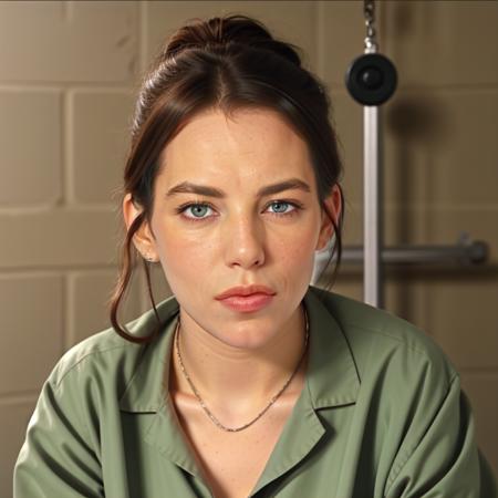 <lora:Zoolander:.5> Emma Stone in prison in prisoner jumpsuit, prison in the background, jail cell,