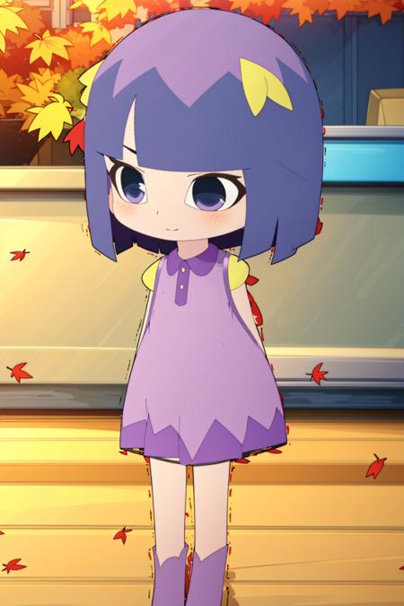 tao su,  tao su, 1girl, solo, purple hair, purple eyes, short hair, dress, chibiki, 