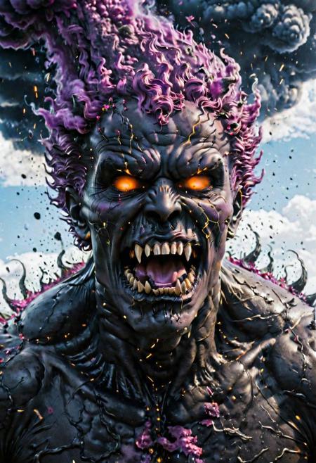 According to the rules, in such cases, it was supposed to become a black impenetrable cloud, fill the entire space with itself, catch up with purple  DEVIL SPAWN horror and look at him with an ominous luminous look from nowhere and from everywhere, which Bomchi immediately did.  Feeling of fear, feeling of horror,rich colors, ultra clear image, more realistic, high resolution photos, 8K HD wallpapershigh quality, intricate details,  ultra detailed, ,depth of field, 8k resolution trending on Artstation Unreal Engine 5, Epic,detailed background, <lora:xl_more_art-full_v1:1.2>  <lora:JuggerCineXL2:0.8> , Cinematic,  <lora:EnvyActionShotXL01:0.8> action shot