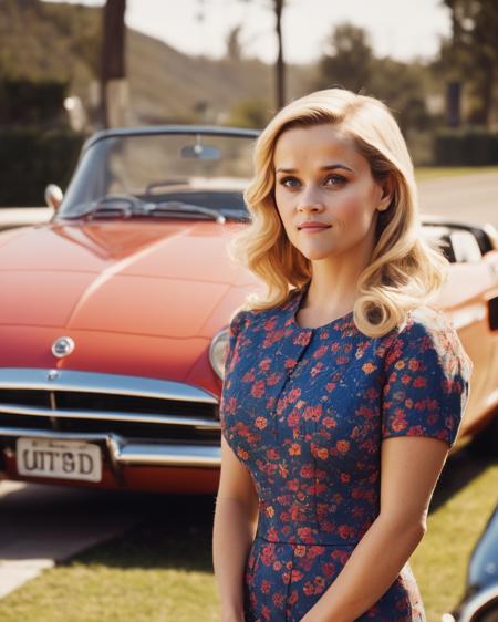 reese_witherspoon, <lora:ReeseWitherspoonXL:1.0>, (old photograpy) of a starlet from the 60s, long hair,1960 hair style, retro style, pin-up style, standing next to a 1960 sports car, billboard in background, vintage photography,, ((sharp face, detailed face, realistic face, naturtal skin, realistic skin, detailed skin, pores, detailed eyes,realistic eyes)),, (masterpiece, best quality, ultra-detailed, best shadow), high contrast, (best illumination), ((cinematic light)), colorful, hyper detail, dramatic light, intricate details, (1 girl, solo) , ultra detailed artistic photography, dreamy, backlit, shadows, ultra high definition, 8k, ultra sharp focus, ultra high quality model, soft lighting, film photography, analogue photography, hyperrealism,