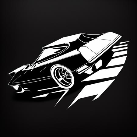 a symbol of a car (on a black background:1.2) as t-shirt logo in the style of <MAGIFACTORY>