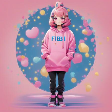 fbi agents, men in black, pipkin pippa, bunny ears on girl, blue and pink hoodie, hair ornament, standing, from front, socks, masterpiece, best color composition, blue and pink hoodie,  <lora:Pippa Pipkin XL1.0:0.8>,