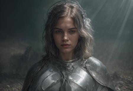 Cinematic photograph of a 88 year old rounded man wet pear shaped peasant woman in a small old village sitting on a stone fence while it's raining, he is looking furious and angry tears in his eyes, eyeliner,pale dry lips, freckles on his face ,clouds in the horizon, he is wearing a medieval (metal knight plate armor and gloves and a small silver crown:1.5), it's raining heavily, thick black bangs hair, shallow depth of field, vignette, highly detailed, Hollywood movie, bokeh, cinemascope, moody, mist, epic, gorgeous, film grain, (nuked:1.7), grainy, (flare:1.5) ,(god ray:1.5) ,(Style-DA:1.3) dramatic pov,  <lora:Cooltones:0.5>  <lora:DreamGlow:0.2>  <lora:EnvyBetterHiresFixXL01:1>  <lora:picxer_real:1>