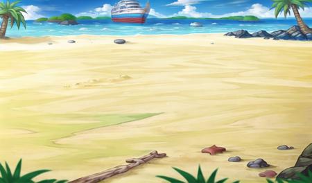 ( masterpiece:1.2), (best quality:1.2),Horizontal plate scene, outdoors, tree, day, no humans, palm tree, beach, sand, sky, ocean, scenery, cloud, watercraft, rock, blue sky, island, water<lora:Horizontal plate scene:0.6>