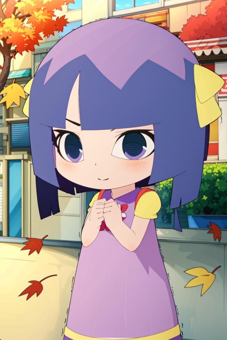 tao su,  tao su, 1girl, solo, purple hair, purple eyes, short hair, dress, chibiki, 