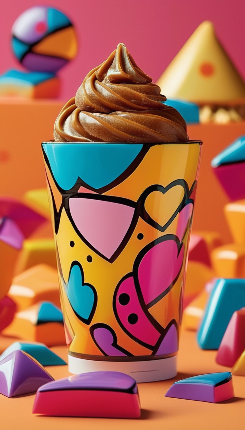 [Velvet|Mystical] caramel, in focus, Proud, Ambient lighting, F/1.8, Muted Colors, [designed by Romero Britto, Dave Dorman...
