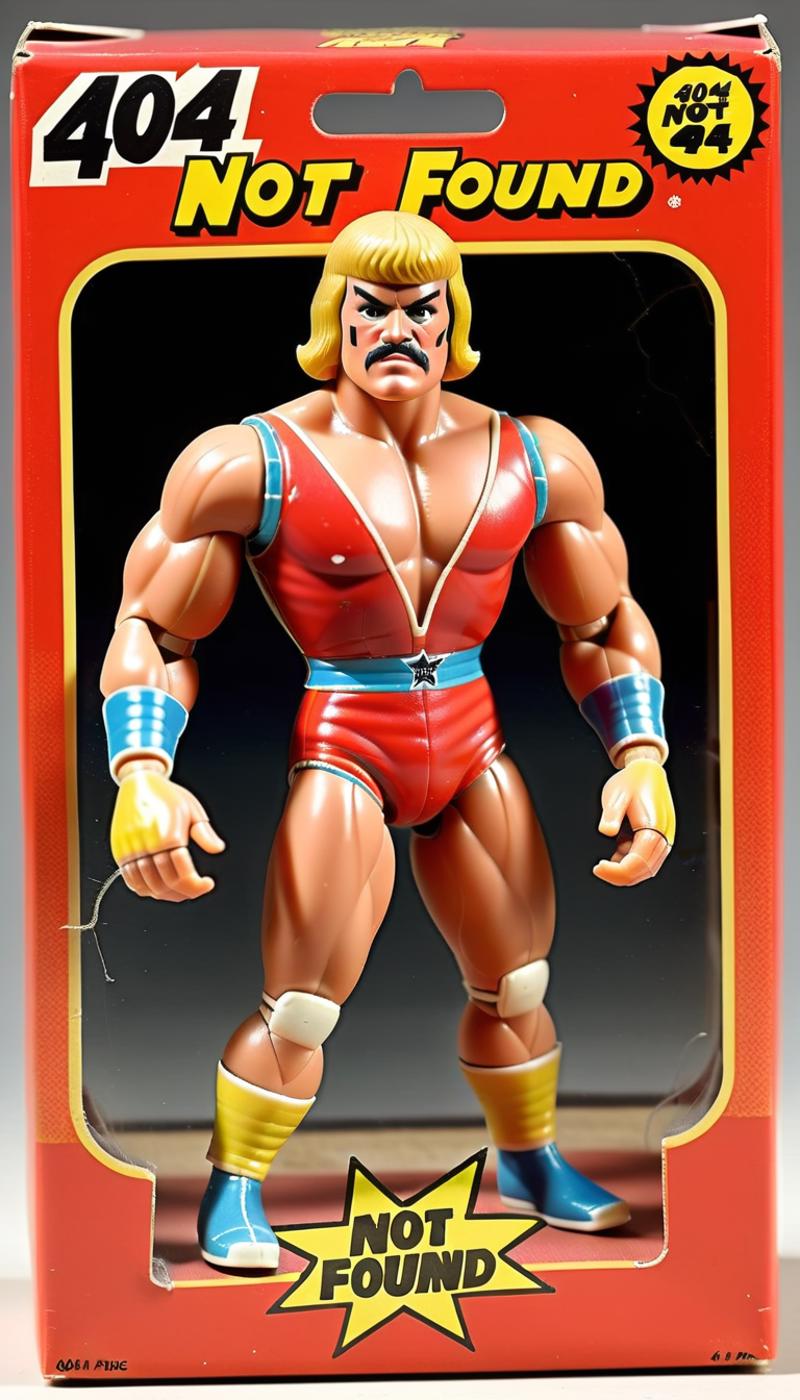 A muscular action figure wearing a red and gold costume.