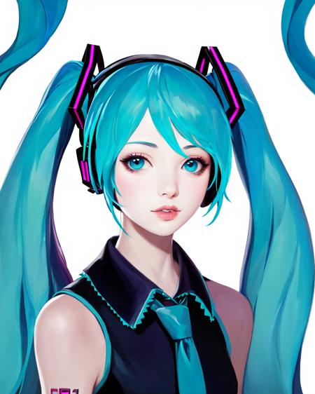 masterpiece, best quality, lips, (hatsune miku:1.1), white background, <lora:zeronis style:0.7>, zeronis style