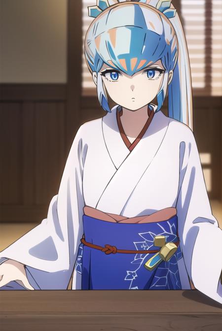 uruseiyatsuraoyuki, <lora:urusei yatsura oyuki s1-lora-nochekaiser:1>,
oyuki, long hair, blue eyes, blue hair, ponytail,
BREAK japanese clothes, kimono, sash, white kimono, obi,
BREAK indoors, classroom,
BREAK looking at viewer, (cowboy shot:1.5),
BREAK <lyco:GoodHands-beta2:1>, (masterpiece:1.2), best quality, high resolution, unity 8k wallpaper, (illustration:0.8), (beautiful detailed eyes:1.6), extremely detailed face, perfect lighting, extremely detailed CG, (perfect hands, perfect anatomy),