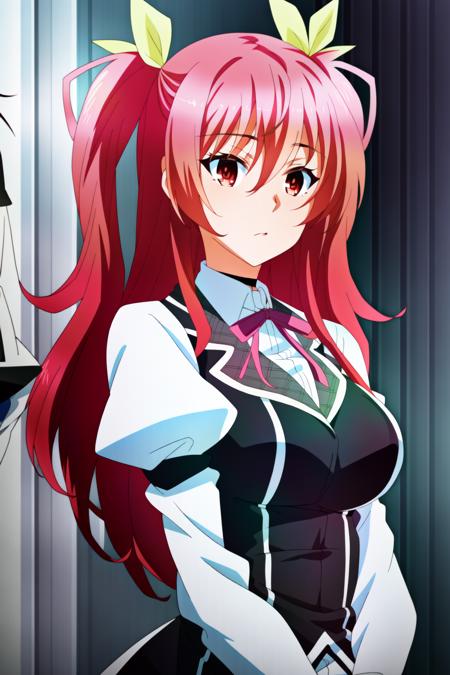 <lora:OGT_Stella_Vermillion-v1:1> (extremely detailed CG unity 4k wallpaper),(masterpiece),(best quality),(ultra-detailed),(best illustration),(best shadow),(absurdres),(detailed background), Stella Vermillion, 1girl, solo, red hair, school uniform, long hair, ribbon, two side up, red eyes, hair ribbon, anime coloring