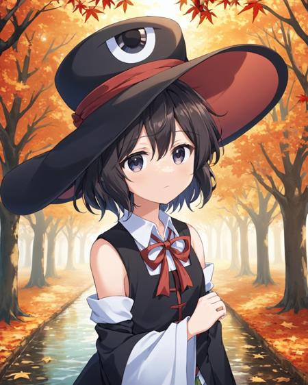 enraku tsubakura,1other, solo, androgynous, detached_sleeves, red_ribbon, leaf, white_sleeves, top_hat, vest, tree, outdoors, wide_sleeves, black_headwear, large_hat, looking_at_viewer, bowtie, neck_ribbon, closed_mouth, autumn_leaves, water, red_bow, nature, autumn, bare_shoulders, dappled_sunlight, long_sleeves, hand_on_headwear, white_shirt
<lora:enraku_tsubakura_image217_fp16_2024-01-03:1>,star-shaped_pupils,symbol-shaped_pupils,. gorgeous,key visual, vibrant, studio anime,award-winning, professional, highly detailed,high budget, cinemascope