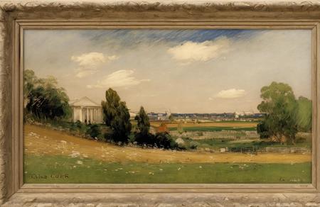 (style of Charles Conder:1.2), a painting,scene painting,scenery, arboretum ,field ,plot ,stand ,boscage , Grassland ,