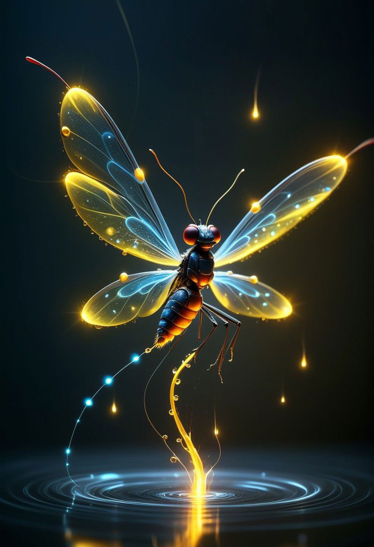 A beautifully lit up dragonfly on display.