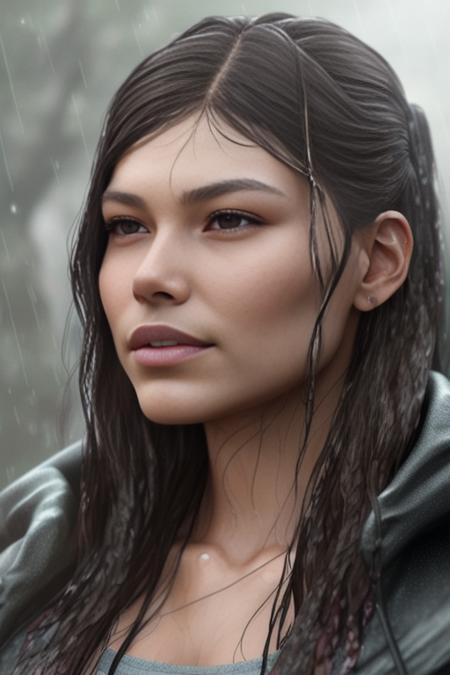 alyssawap outside in the rain, soaking wet, dank swamp, (detailed facial features:1.15), Unreal Engine 5, 8K, HQ, HDR, amazing detail, intricate details, shallow depth of field, reflections, art by artgerm and greg rutkowski