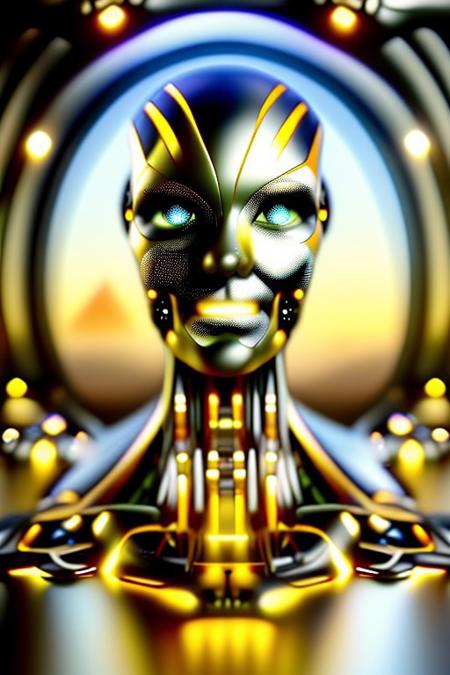 masterpiece, awesome quality, hyper detailed, ((DonMX3n0T3ch, futuristic, scifi, tech)), female robot,  <lora:DonMX3n0T3ch:1.5>