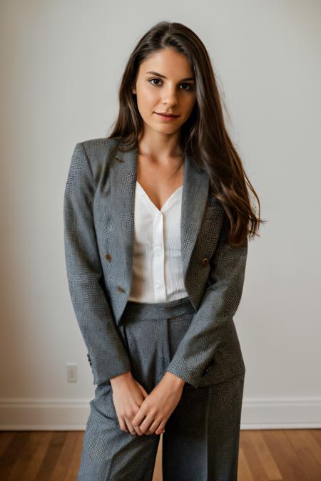 RAW photo of rileemarks, Inspiring teamwork in a Blazer and wide-leg pants in a design studio, closeup portrait, (high detailed skin:1.2), 8k uhd, dslr, soft lighting, high quality, film grain, Fujifilm XT3, <lora:rileemarks-000017:1>