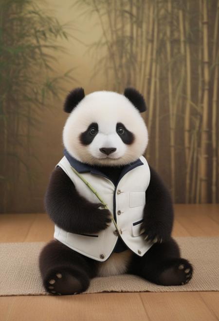 Here’s a detailed prompt for a 10-second video of a dressed panda with a realistic background:
Positive Video Prompt: "Create a 10-second hyper-realistic video of a panda sitting or standing in a natural, relaxed posture, dressed in a stylish, well-fitted outfit. The panda is wearing a tailored jacket or vest in soft, earthy tones that complement its black and white fur. The panda moves gently, perhaps reaching out with its paws, blinking slowly, or nibbling on bamboo, with smooth, natural movements. The background is a realistic bamboo forest or peaceful indoor setting, with minimal blur, allowing details like the bamboo stalks, leaves, or furnishings to be clearly visible. The lighting is soft and natural, with sunlight filtering through the trees or windows, casting gentle shadows and a warm glow on the panda and its surroundings. The camera captures the panda’s slow, deliberate movements, zooming in to highlight the fine details of its fur and clothing. The video has a calming, serene atmosphere, with natural sounds like the rustling of leaves or the gentle sway of bamboo in the background