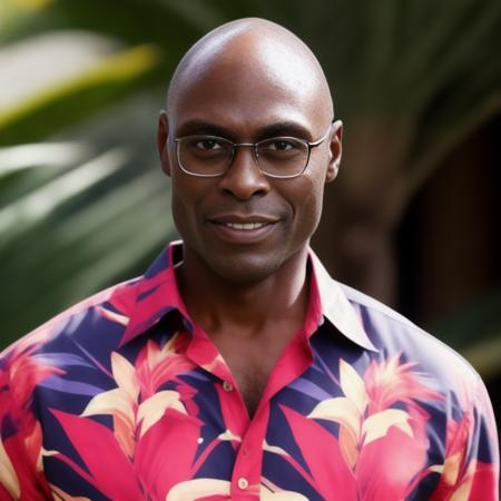 lancereddick , High resolution photo of a man in a brightly colored Hawaiian shirt   <lora:lancereddick:1>
