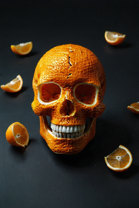 skull made of orange peel, cinematic photography  <lora:Orange_Peel:1>
