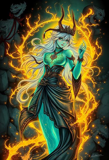 Masterpiece, colored manga panel, anime key visual masterpiece, like archaea/female Bioluminescent translucent body, color manga panel, tea aura, wall ], golden raito, colored manga art, fiery battle coloring, glowing golden aura, colored sketch anime manga panel, colored manga, power aura, full art, masterpiece.
