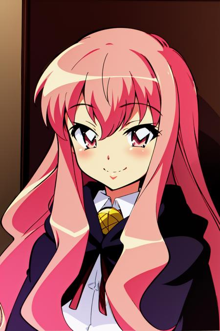 louise zero default, louise francoise le blanc de la valliere, <lora:Louise Zero_v0.2:1>, 1girl, solo, long hair, pink hair, pentacle, pink eyes, cape, smile, portrait