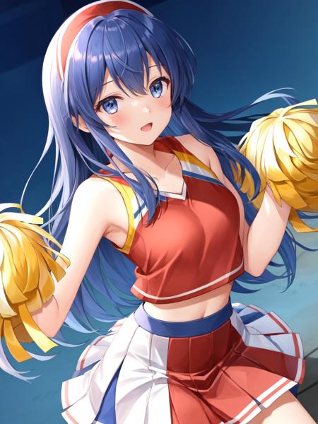 <lora:Lilina_FE-10:0.8>, lilina fe, masterpiece, ultra high quality cg, best quality, 1girl, blue sky background, dynamic pose, (cheerleader:1.5)