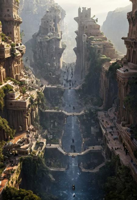 POV view , DOF,
(Ancient civilization, Alien Prometheus movie scene, dune movie scene:1.5), (The colonial city of the future, in the mist-filled Grand Canyon, on an unknown Earth-like planet, 2 moon on sky, Spaceship flight connects colonies, waterfulls:1.3), (Machu Picchu, a mountain settlement, incredibly spectacular:1.2), (Mario Botta:1.3), (avant-garde, future, reality, science fiction, photorealistic), (modern architecture:1.2), White limestone with black granite, fountain, waterfall, landmark, square, path, narrow street,
(Large Files, Ultra Realistic, 8K, 16k, FHD, HD, VFX, Perfect, Photography, composition, Architecture Sales Photography, Architecture Competition, Ultra High Resolution, Cinematography, High Resolution Image:1.1), (dramatic lighting, direct sunlight, ray tracing, clear shadow:1.2),  (real landscape:1.1), (blurred background:1.0), (urban background, more_details) ,
great lighting, clear, hillscastel, <stardeaf-cold-arc>, xtower, industrialbuilding