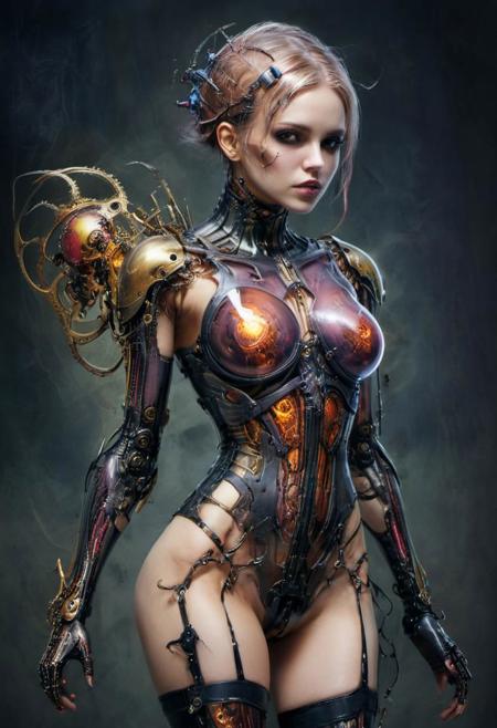 Dark surrealism. 1girl, (scary frightening boogeyman), blody scars, stiched up, perfect tall body, ((x-ray, see-through torso, transparent glas skin)), ((intricate details, masterpiece, best quality:1.4)), ((biomechanical steampunk)), (((clockwork glas cyborg))), ((wide wings)), (short colorful hair), ((cybernetics)),(human-machine fusion), ((dark dystopia)),(organic meets artificial), dark, intricate, looking at viewer, (thigh gap), (seductive), ((inviting pose)), ((long legs)), (((full body shot)))