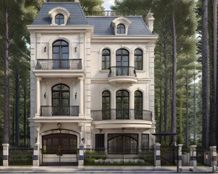 masterpiece, (photorealistic:1.2), best quality, ultra high res, exterior,architechture,modern house,white wall, glass windows,,trees,traffic road,design,trees around, blue sky,in the style of realistic hyper-detailed rendering, 32k uhd, luxury neoclassical villa, in the style of neoclassical scenes, hallyu, white, (dark navy roof:1.2), daylight, decorative art nouveau, les nabis, 
 <lora:neoclassical villa - PHK:0.6>, masterpiece,ultra realistic,32k,extremely detailed CG unity 8k wallpaper, best quality