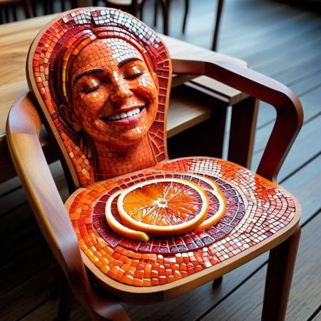 cafe, leaning on table, arm rest, upper body, closed eyes, smile, mosaic in blood orange style,
intricate, detailed, high quality, colorful