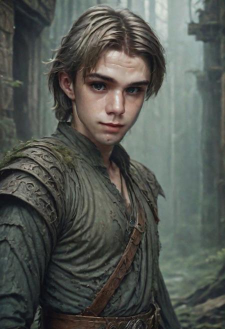 photography in the style of Labirynth, the dark crystal  movies, green, close up of (nature) and (fantasy) creature with a (diminute) sword stained with (detailed:1.5), in a beautiful and ruined ,fantasy,hyper detailed, real skin imperfections, hard lighting, bokeh, ((curi:1.2))(inspire forms in most beautiful New race:1.4) (beautiful:1.4) (ambient fantasy:1.5)(warhammer world:1.0)(It has a bright sign behind which its text says"Fantasy":1.2)Perfil