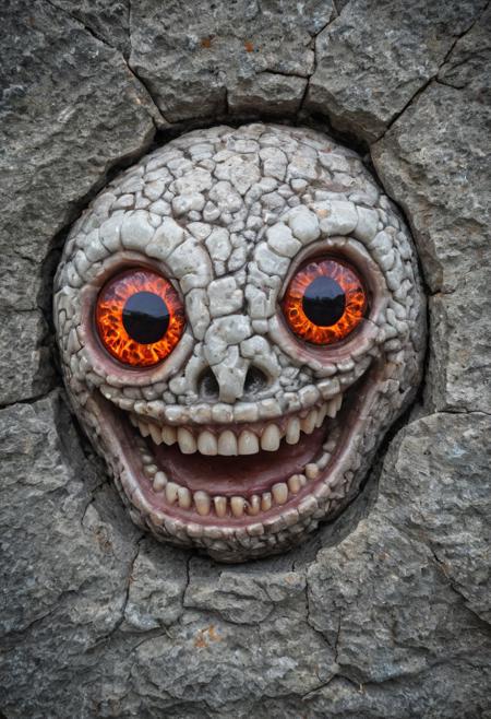 tentacle teeth stone fire eyeball smile portrait