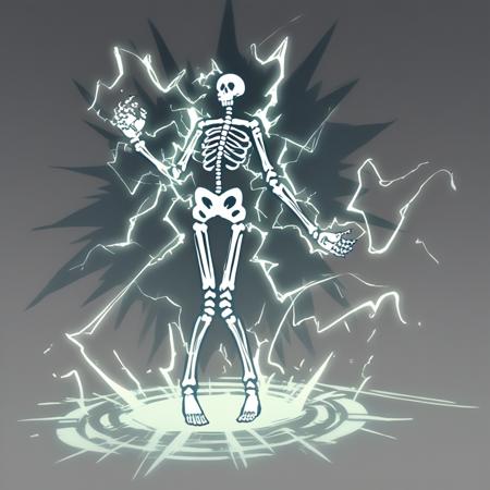 electrocut1on skeleton, full body, ribs, skull, electricity