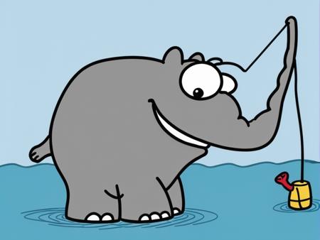 <lora:Ottifant_sdxl:0.5>  Ottifant smiling , fishing at a sea