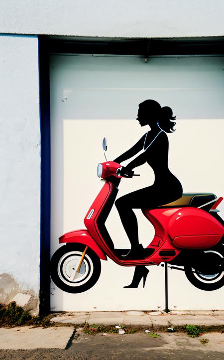 Architectural style beautiful face, sexy,
shadow person, female, a moped parking space next to the garbage dump, the red intermediate pieces in the arcade, 
<lora:epi_noiseoffset2:1>  . Clean lines, geometric shapes, minimalist, modern, architectural drawing, highly detailed