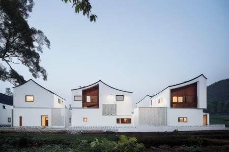 zhuai_rural architecture, new chinese style, white wall black tile, residential group front view, perspective, residential group, no humans, house, outdoors, scenery, tree, grass, sky, building, day, mountain, window, nature,
best quality, realistic, photorealistic,ultra detailed,8K,High quality texture,intricate details,detailed texture,finely detailed,
RAW photo, photo of building, (high detailed skin:1.2),  uhd, dslr, soft lighting, high quality, film grain, Fujifilm XT3
 <lora:rural architecture_v1.0-000016:1>