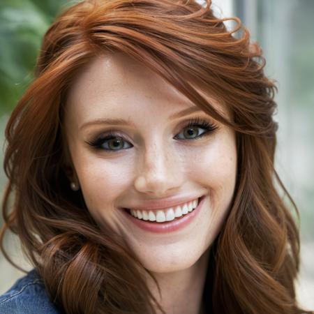 High quality skin texture portrait photo of a pretty woman smiling,Nikon,f/1.8,85 mm,natural soft light, <lora:brhoward_xl_1_standard_merge_22_74_04_06:1.1>