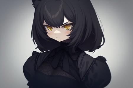 <lora:Neoki_Ohae:1>
a moody catgirl in black finely detailed victorian dress