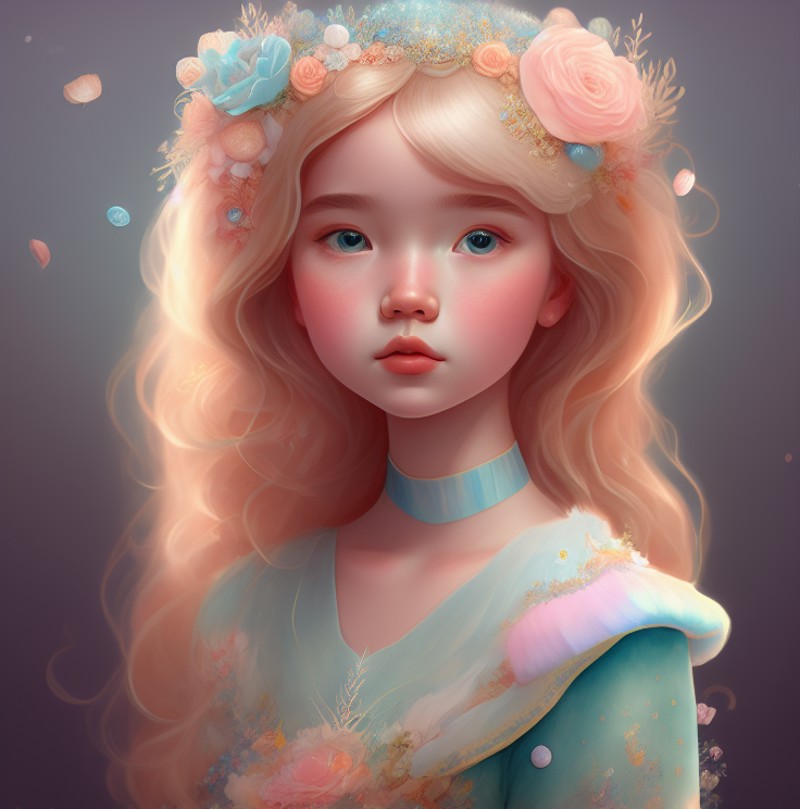 Princess girl with wing, Blue, Pastel, glitter, dramatic, dreamy, pastel, Watercolor, Whimsical, Delicate, seashell crown,...