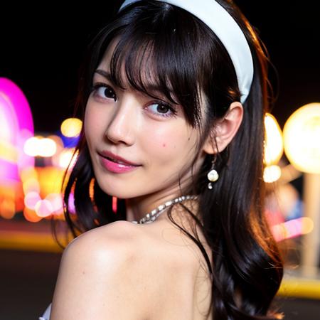 <lora:KaedeKarenSFWFACE:0.9>, karen, 1girl, solo, realistic, blurry, mole, lips, black hair, photorealistic, best quality, ultra high res, outdoor, amusement park, colorful, joyful expression, cute headband, looking back over shoulder, amusement park rides and attractions in background, night time setting, beautiful, masterpiece, best quality, extremely detailed face, perfect lighting, best quality, ultra high res, photorealistic, ultra detailed, masterpiece, best quality,