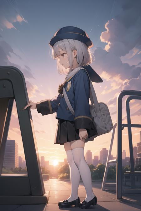 hakase, school hat, kindergarten uniform, jacket, pleated skirt, knee highs, white legwear, mary janes hakase, female child