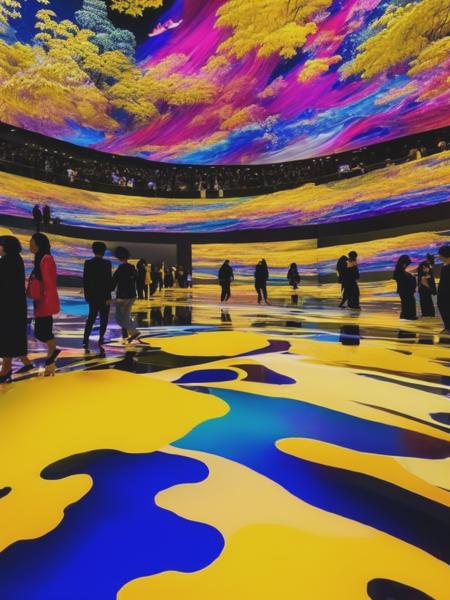 <lyco:teamLab:1.0> teamlab,immersion,vivid,colorful,chinese,asia,yellow,gold