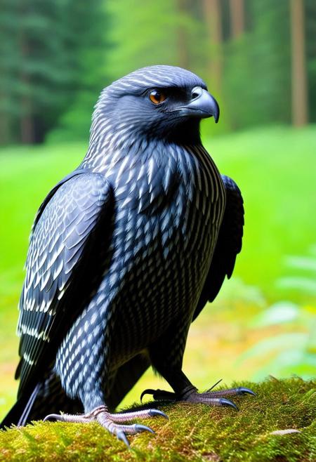 cf_style, (close up:1.8), photo,  photo_realistic, (bird cf_style:1.6), no people, (outdoors:2), (forest), (hawk).