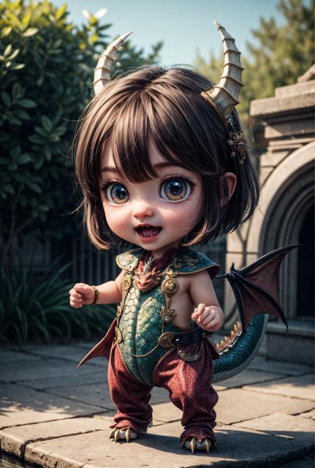 a great photo of 3D cartoon cute baby character, tiny chibi (dragon:1.3)_ <lora:add_detail:1>,  realistic, dynamic, action <lora:Background_Detail_v3:0.15>