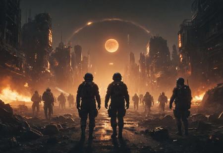 moon space station, Hasselblad 8k photo a POV style, star wars, blade runner, millitary uniforms, in dark cinematic scene of hundreds of soldiers with cinematic dust 3D render, HDR, Detailed background, Hyper-realistic textures, V-Ray rendering, Ambient Occlusion, based on the anime show, logo, "MOON ON BASE", black and orange, trending on artstation, unreal engine, wires futuristic, silicon future, artificial intelligence, mechanical 
<lora:add-detail-xl:0.95> <lora:dvr-lnds-sdxl:0.3> dvr-lnds-sdxl <lora:MJ52:0.25> <lora:ral-apoctvisn-sdxl:0.3> ral-apoctvisn <lora:zavy-cntrst-sdxl:0.35> dark, chiaroscuro, low-key <lora:zavy-rmlght-sdxl:0.41> zavy-rmlght <lora:SDXLFaeTastic2400:0.225>