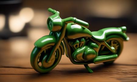 cinematic film still <lora:pcporcelaincd_xl-000006:0.9>,a handmade model toy of a motorbike made of (pcporcelaincd_xl,porcelain,green theme,shiny:1.3) on table,no humans,long-focus,tilt-shift,miniature,indoors,full body,wooden table,cutie,cute,still life,front view . shallow depth of field, vignette, highly detailed, high budget, bokeh, cinemascope, moody, epic, gorgeous, film grain, grainy, 8K, HDR, UHD, masterpiece, best quality, highly detailed, high resolution, finely detail, extremely detailed, ultra detailed, wallpaper