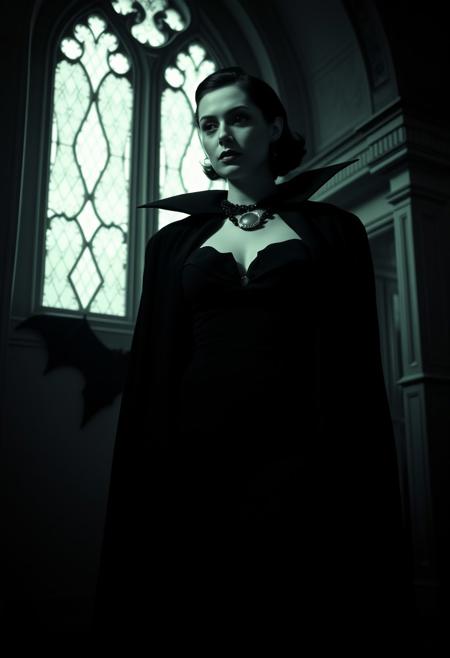 tanya maniktala as nsfw dracula. 1940s noir style. in a gothic mansion. shot by james whale
