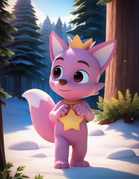 fox, pink fur, crown, star (symbol)